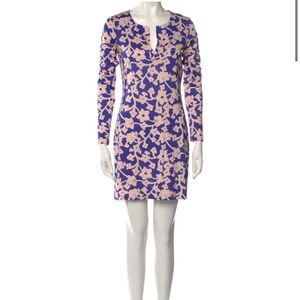 DVF Long Sleeve Shift Print Dress 1974 Reina Burma Rose size S/4